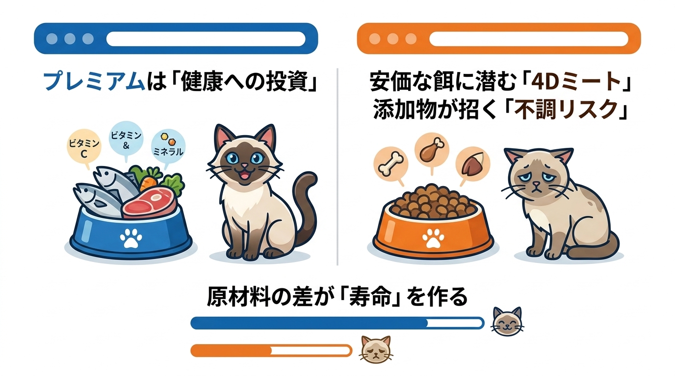 高級キャットフードは意味ある？高い理由と安価な餌との違い