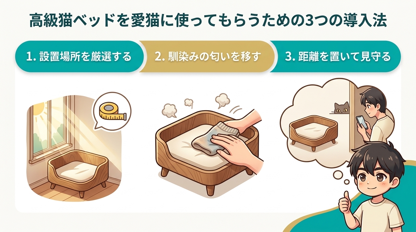 高級猫ベッドを愛猫に使ってもらうための3つの導入法